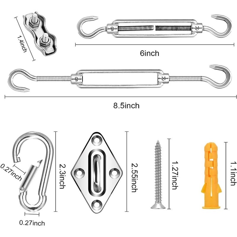 Sun Shade Sail Hardware Kit 6 inch with 4pcs 50.5ft Cable Wire Rope 304 Stainless Steel for Patio, Garden Triangle Rectangle and Square Sun Shade Sails Installation 59 pcs - Image 3