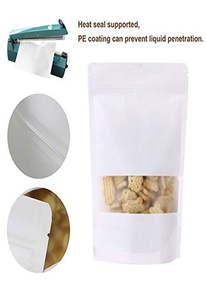 Muka 50 PCS 6 OZ White Kraft Paper Stand Up Zip Pouch with Frosted Window, 6"W x 8.5"H x 3"D - Image 4