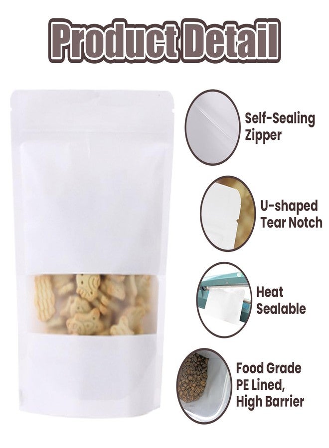 Muka 50 PCS 6 OZ White Kraft Paper Stand Up Zip Pouch with Frosted Window, 6"W x 8.5"H x 3"D - Image 2