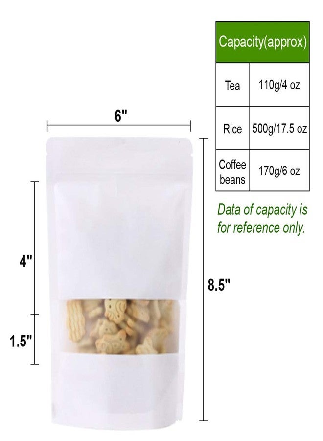 Muka 50 PCS 6 OZ White Kraft Paper Stand Up Zip Pouch with Frosted Window, 6"W x 8.5"H x 3"D - Image 5