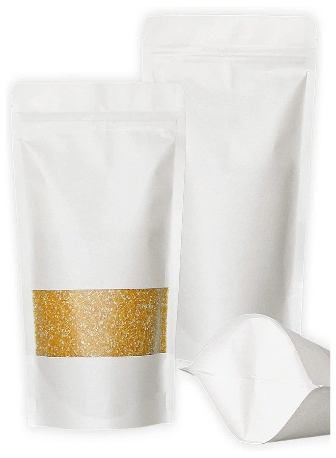 Muka 50 PCS 6 OZ White Kraft Paper Stand Up Zip Pouch with Frosted Window, 6"W x 8.5"H x 3"D - Image 1
