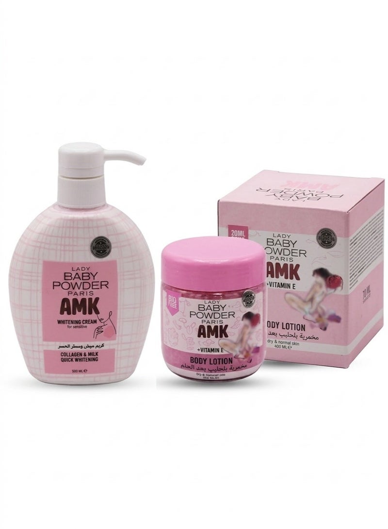 AMK Collagen & Milk Whitening Cream 300 Ml and Body Lotion With Vitamin E & Milk 400 ml - Image 1