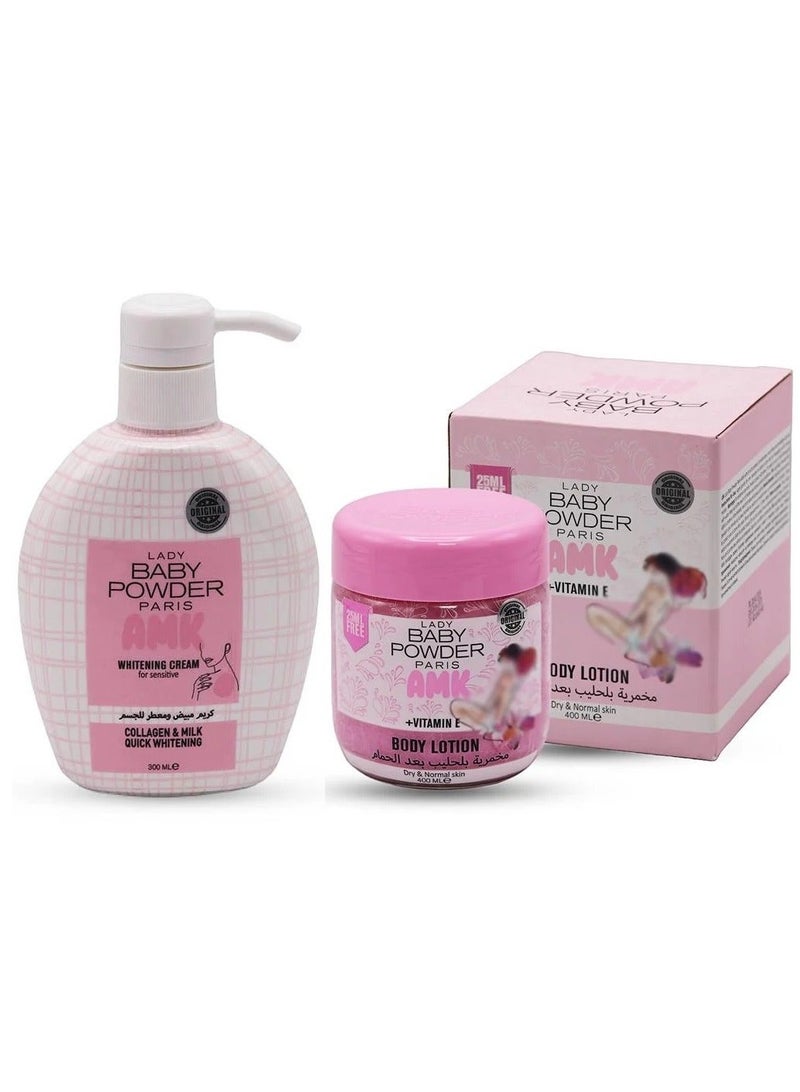 AMK Collagen & Milk Whitening Cream 300 Ml and Body Lotion With Vitamin E & Milk 400 ml - Image 2