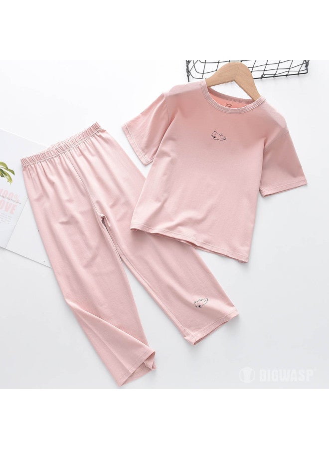 Bumblebee Kids' Short Sleeve & Shorts Pajama Set Round Neck Homewear Baby Air-conditioning Sleepwear Big Kids' Pajama Set - Image 2