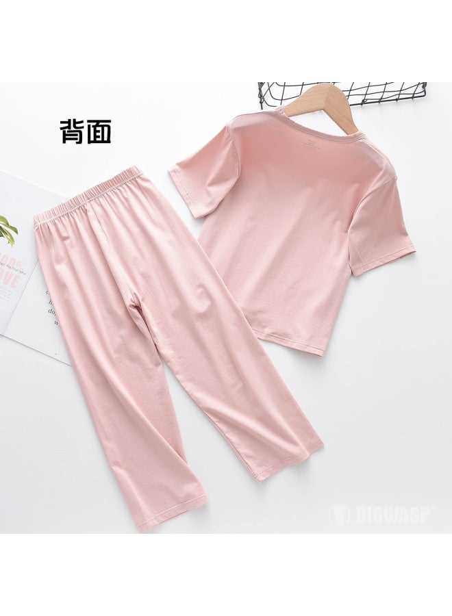 Bumblebee Kids' Short Sleeve & Shorts Pajama Set Round Neck Homewear Baby Air-conditioning Sleepwear Big Kids' Pajama Set - Image 3