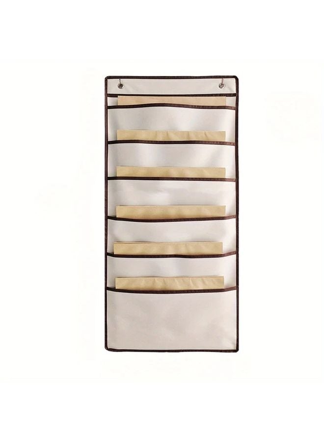 6 Grids Heavy Duty Fabric Wall Hanging Organizer Beige Storage Bag - Image 1