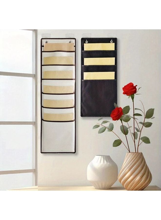 6 Grids Heavy Duty Fabric Wall Hanging Organizer Beige Storage Bag - Image 3