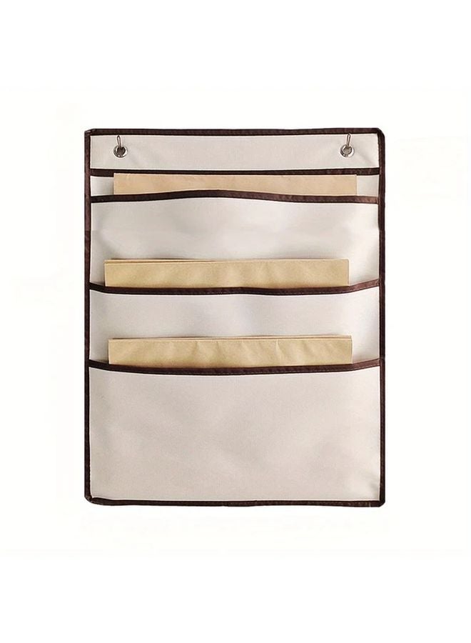 6 Grids Heavy Duty Fabric Wall Hanging Organizer Beige Storage Bag - Image 5