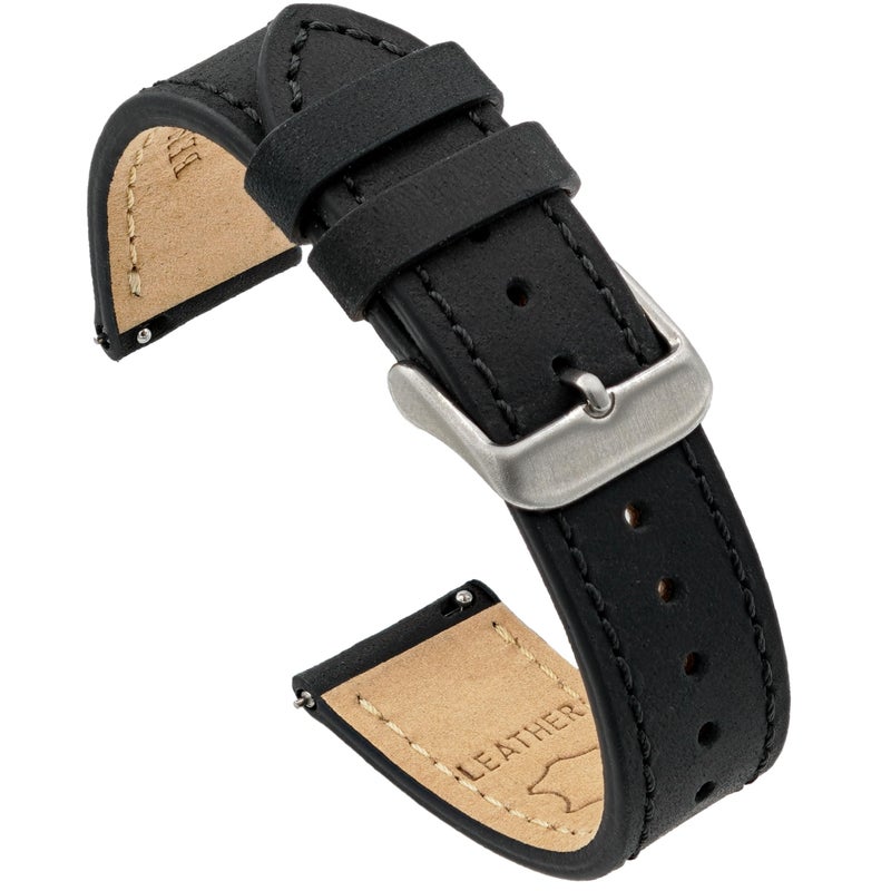Benchmark Basics Benchmark Leather Watch Band - Crazy Horse Leather Watch Straps for Men & Women - Quick Release Spring Bars (Black, 18mm) - Image 1