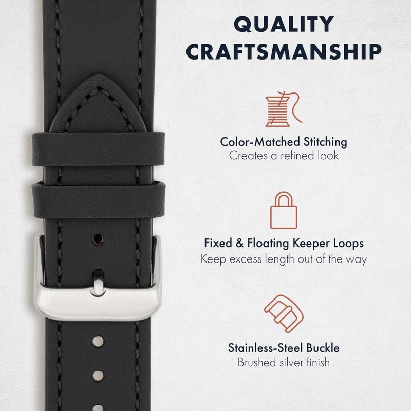 Benchmark Basics Benchmark Leather Watch Band - Crazy Horse Leather Watch Straps for Men & Women - Quick Release Spring Bars (Black, 18mm) - Image 4