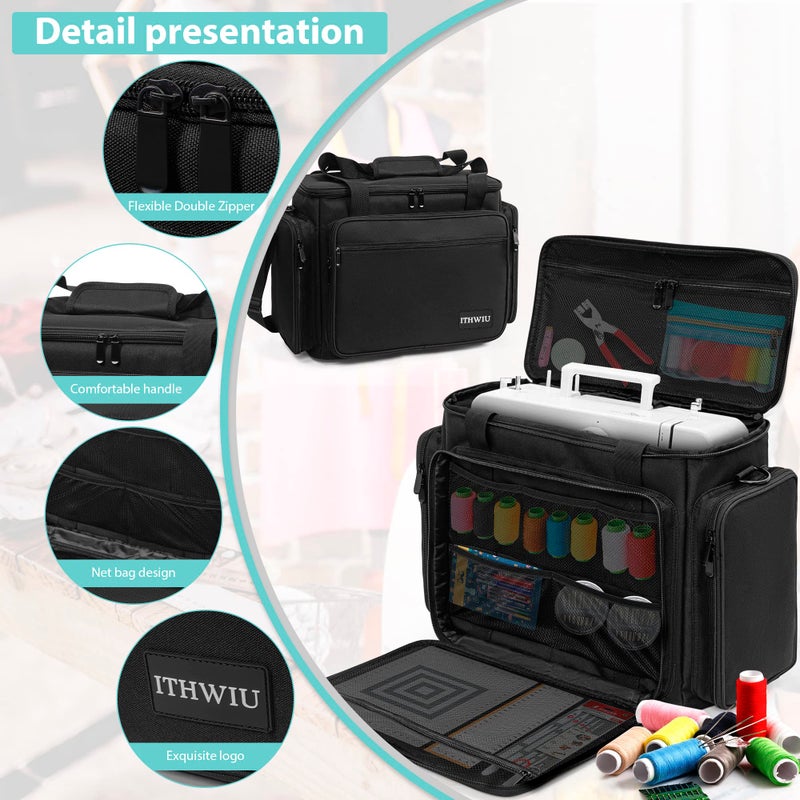 ITHWIU Sewing Machine Carrying Case with Multiple Storage Pockets for Accessories, Universal Tote Storage Bag Compatible with Most Standard Singer, Brother, Janome - Image 5