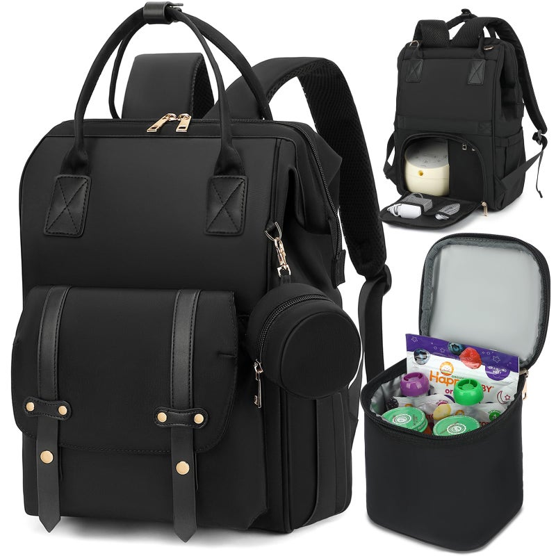 ROSEGIN Breast Pump Backpack & Diaper Bag with Cooler, Fits Spectra S1 S2 Medela, Pumping Bag for Work, Fits 15.6" Laptop, 15 Pockets, Reinforced Zippers, Pacifier Case, Stroller Straps, Black - Image 1