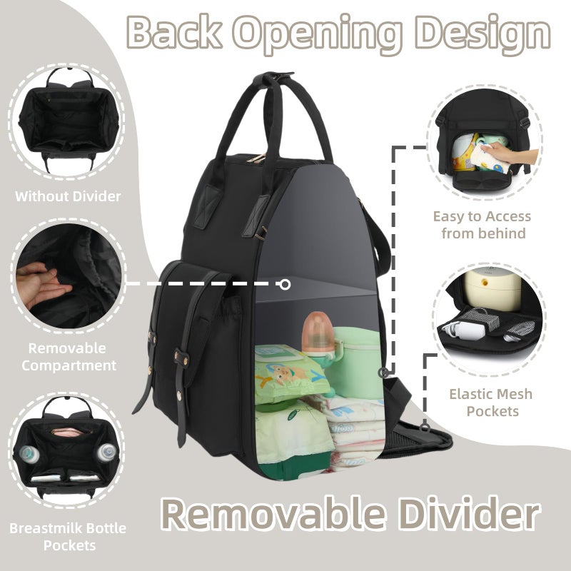 ROSEGIN Breast Pump Backpack & Diaper Bag with Cooler, Fits Spectra S1 S2 Medela, Pumping Bag for Work, Fits 15.6" Laptop, 15 Pockets, Reinforced Zippers, Pacifier Case, Stroller Straps, Black - Image 3