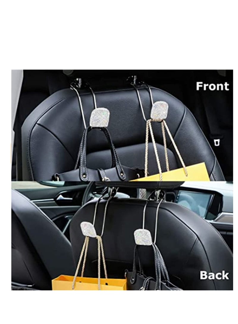 SYOSI Bling Car Headrest Hooks Auto Backseat Metal Hanger Holder Automotive Seat Back Organizer Storage for Purse Handbag Clothes Umbrellas Grocery Bags Cute Car Accessories Interior 2Pcs (White)  - Image 4