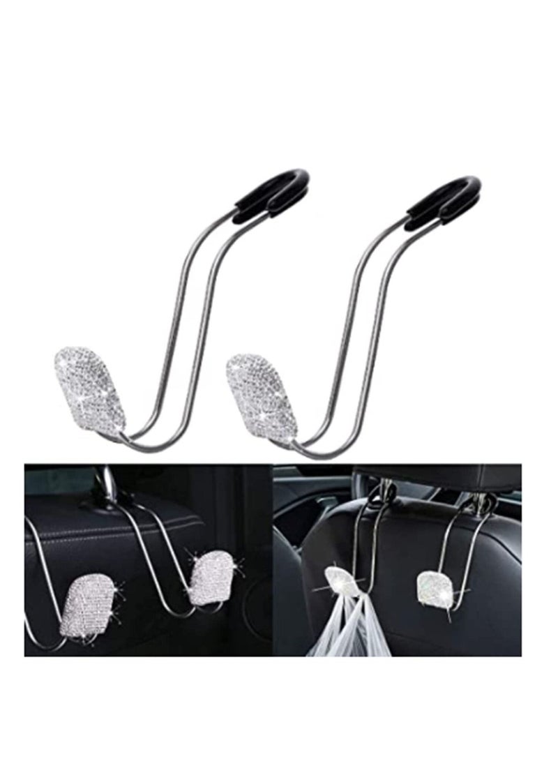 SYOSI Bling Car Headrest Hooks Auto Backseat Metal Hanger Holder Automotive Seat Back Organizer Storage for Purse Handbag Clothes Umbrellas Grocery Bags Cute Car Accessories Interior 2Pcs (White)  - Image 1