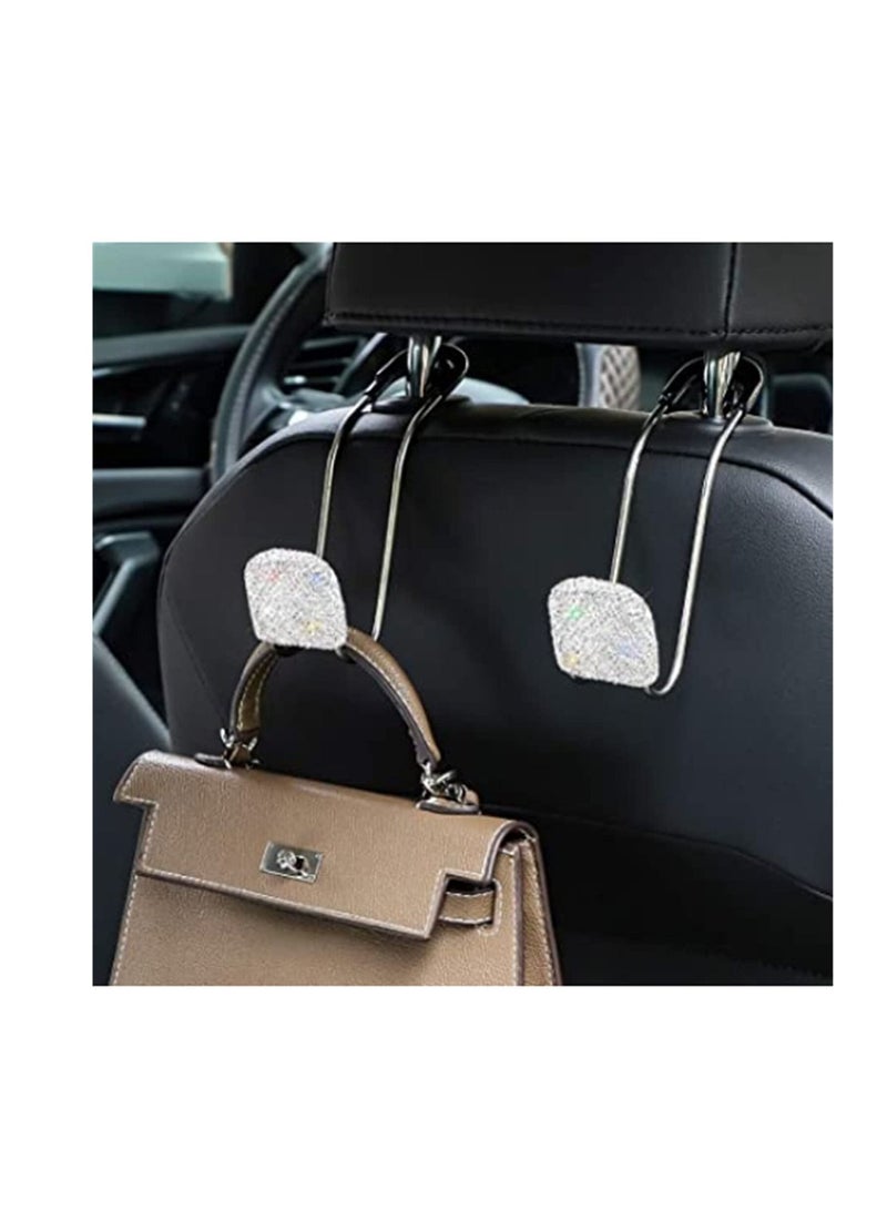 SYOSI Bling Car Headrest Hooks Auto Backseat Metal Hanger Holder Automotive Seat Back Organizer Storage for Purse Handbag Clothes Umbrellas Grocery Bags Cute Car Accessories Interior 2Pcs (White)  - Image 5