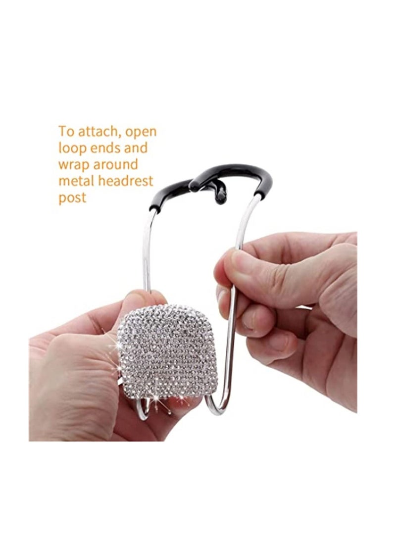 SYOSI Bling Car Headrest Hooks Auto Backseat Metal Hanger Holder Automotive Seat Back Organizer Storage for Purse Handbag Clothes Umbrellas Grocery Bags Cute Car Accessories Interior 2Pcs (White)  - Image 2