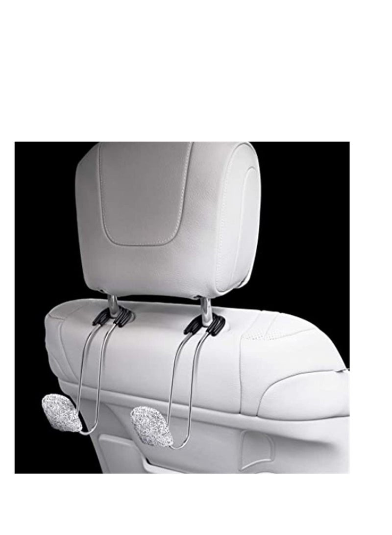 SYOSI Bling Car Headrest Hooks Auto Backseat Metal Hanger Holder Automotive Seat Back Organizer Storage for Purse Handbag Clothes Umbrellas Grocery Bags Cute Car Accessories Interior 2Pcs (White)  - Image 3