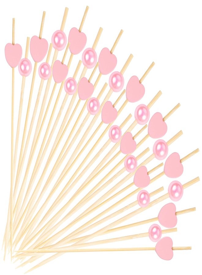 Gvhntk 200 Pcs Heart Cocktail Picks Fancy Pearl Cocktail Toothpicks 4.7 Inch Long Bamboo Cocktail Picks Pink Food Toothpicks for Appetizers Cocktail Dessert Skewers Birthday Wedding Valentines Party - Image 1