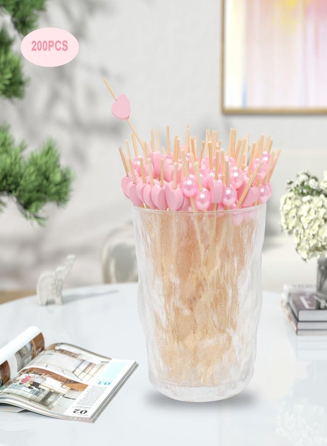 Gvhntk 200 Pcs Heart Cocktail Picks Fancy Pearl Cocktail Toothpicks 4.7 Inch Long Bamboo Cocktail Picks Pink Food Toothpicks for Appetizers Cocktail Dessert Skewers Birthday Wedding Valentines Party - Image 3