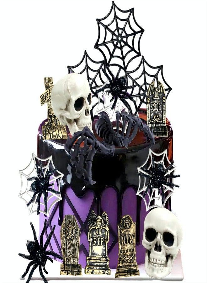 Tyotrbs Halloween Cake Toppers Tombstone Moon Cake Topper Pumpkin Skull Head Eyeballs Skeleton Hands Cake Decorations For Trick-or-Treat Halloween Party Supplies (19) - Image 1