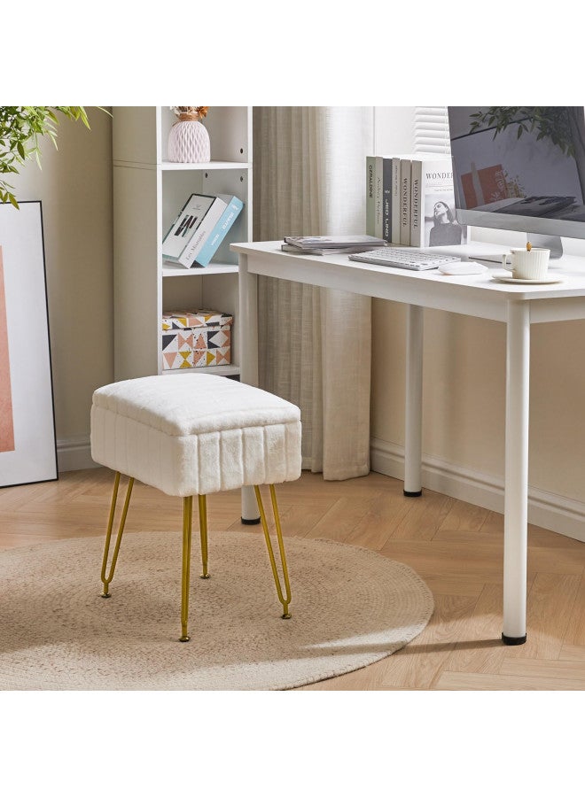 IBUYKE Stool Chair with Storage Space, Footrest Footstool Ottoman, Small Side Table, with 4 Metal Legs, with Anti-Slip Feet, for Makeup Room, Bedroom, White, Faux Fur LG-50W - Image 3