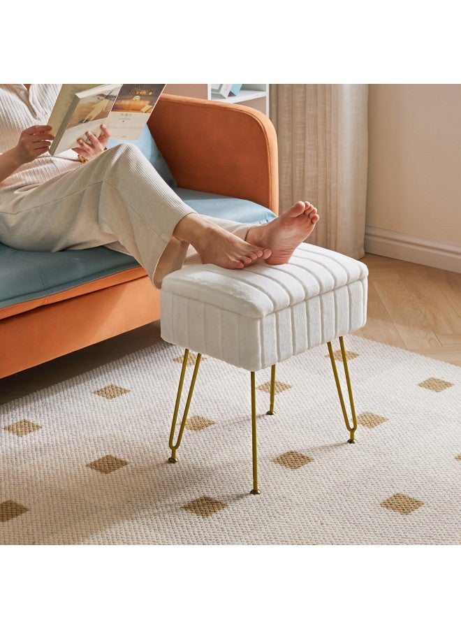 IBUYKE Stool Chair with Storage Space, Footrest Footstool Ottoman, Small Side Table, with 4 Metal Legs, with Anti-Slip Feet, for Makeup Room, Bedroom, White, Faux Fur LG-50W - Image 4
