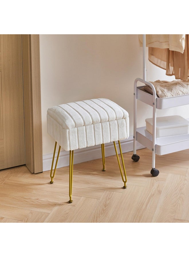 IBUYKE Stool Chair with Storage Space, Footrest Footstool Ottoman, Small Side Table, with 4 Metal Legs, with Anti-Slip Feet, for Makeup Room, Bedroom, White, Faux Fur LG-50W - Image 5