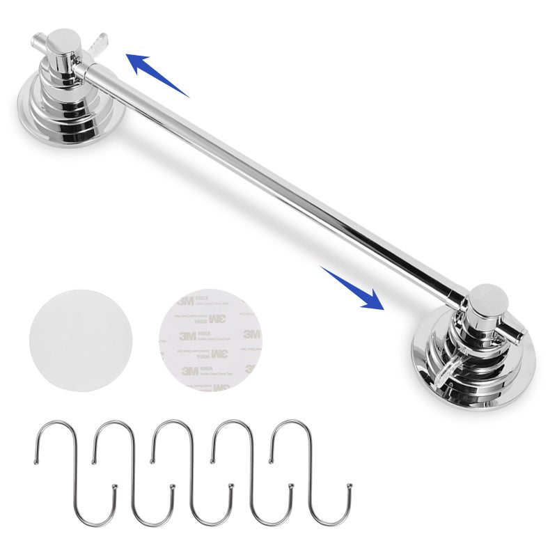 SLIIMU Suction Cup Towel Bar for Shower with 5 Hooks 1728 Inch Adjustable Stainless Steel Long Bathroom Wall Washcloth RackExtendable Glass Shower Door Suction Rag holderTowel Rod for Bath Kitchen