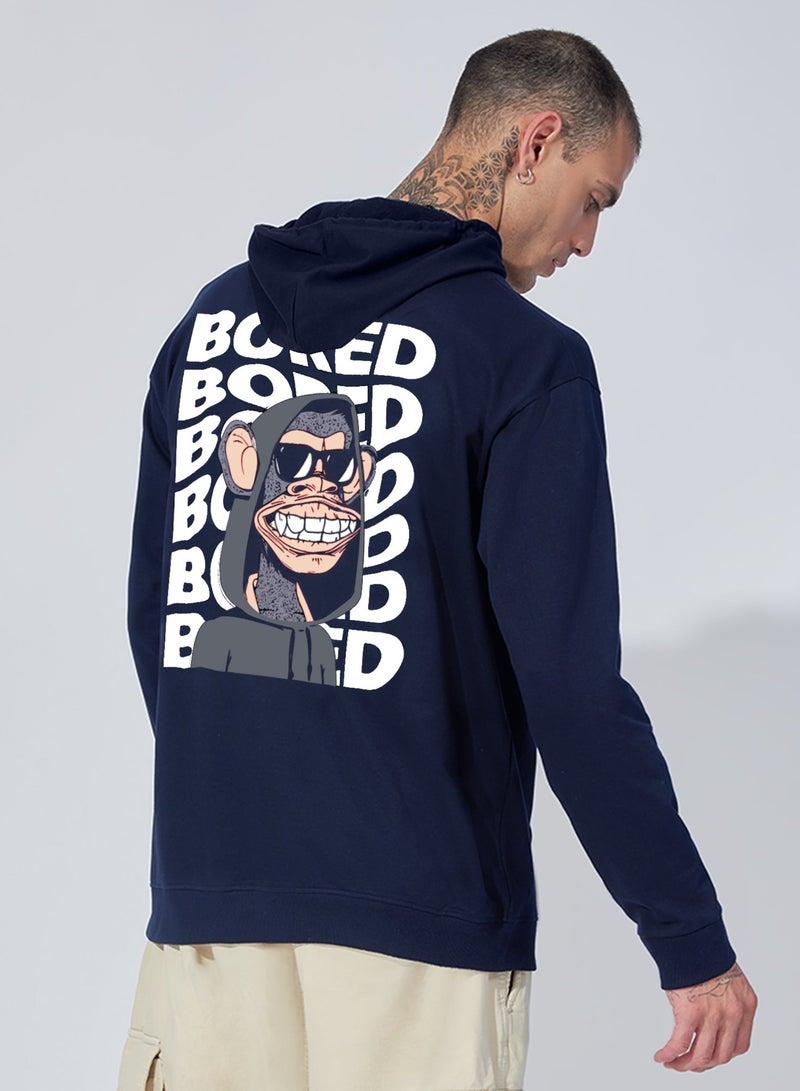 Maniac Mens Printed Hooded Neck Full Sleeve Navy and White Cotton Sweatshirt - Image 5