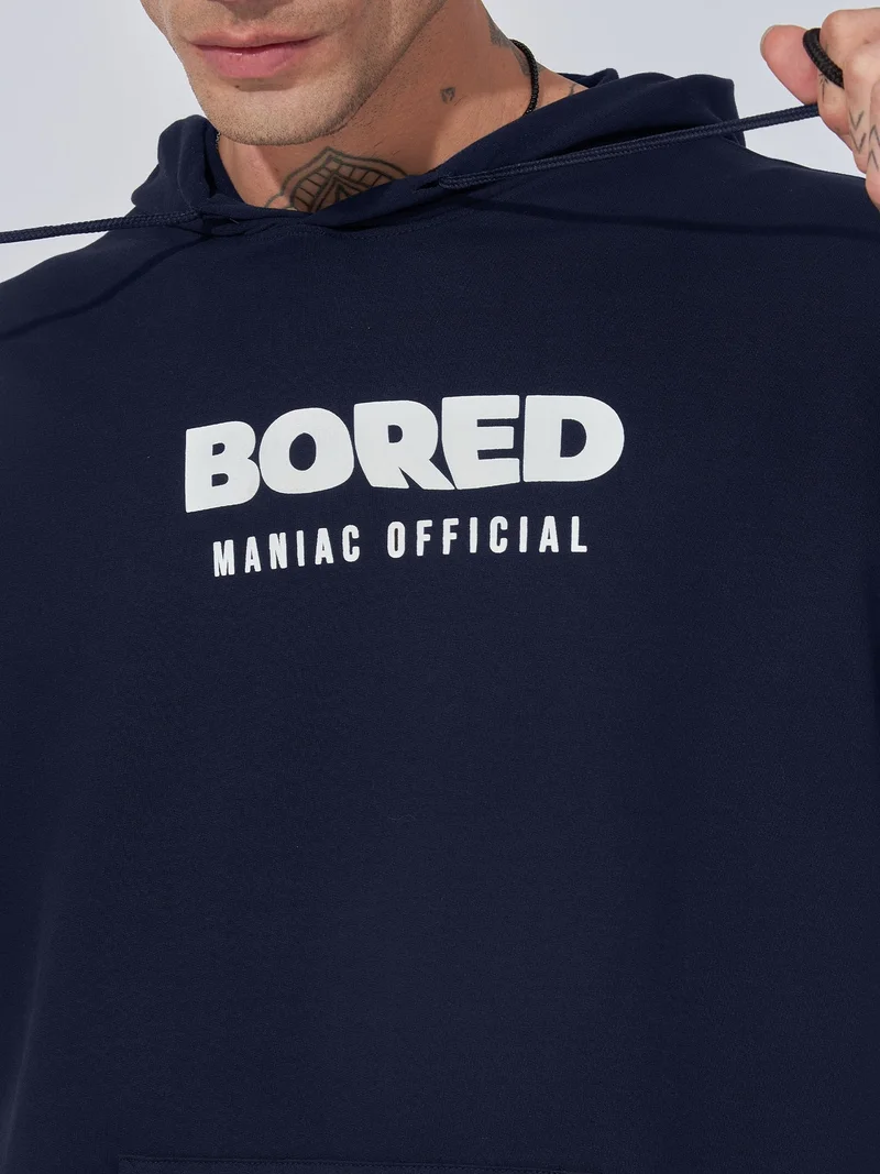 Maniac  Maniac Mens Printed Hooded Neck Full Sleeve Navy and White Cotton Sweatshirt for Men | Best Price UAE