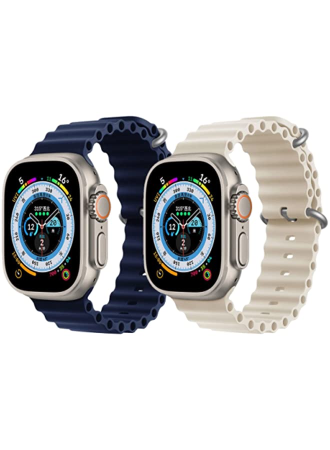 IAF Silicone Ocean Band Strap for Apple Watch 38/40/41mm Dark Blue/Pearl White Set of 2