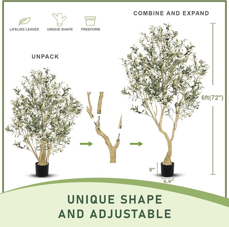 LYERSE All-round unified build Olive Tree 6ft - Olive Trees Artificial Indoor with Large Olive Branches and Lifelike Fruits - Faux Olive Tree for Modern Home Office House Living Room Decor Shop & home all-space compatible - Image 2