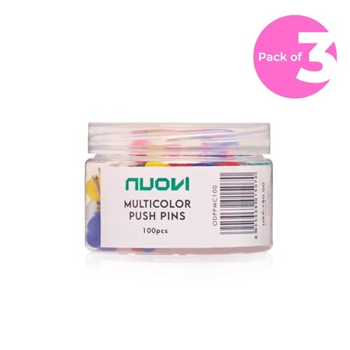 NUOVI Multicolor Push Pins | 100 Pins Each Box | Non-Rust Stainless Steel Thumb Pins, Tacks for Notice, Cork Board, Bulletin & Display Board | Ideal for Office, Home, School, DIY & Kids (Pack of 3) - Image 2