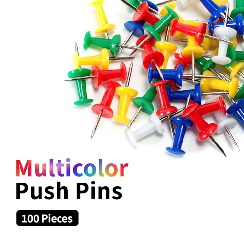 NUOVI Multicolor Push Pins | 100 Pins Each Box | Non-Rust Stainless Steel Thumb Pins, Tacks for Notice, Cork Board, Bulletin & Display Board | Ideal for Office, Home, School, DIY & Kids (Pack of 3) - Image 3