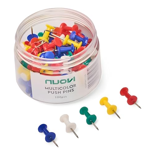 NUOVI Multicolor Push Pins | 100 Pins Each Box | Non-Rust Stainless Steel Thumb Pins, Tacks for Notice, Cork Board, Bulletin & Display Board | Ideal for Office, Home, School, DIY & Kids (Pack of 3) - Image 1