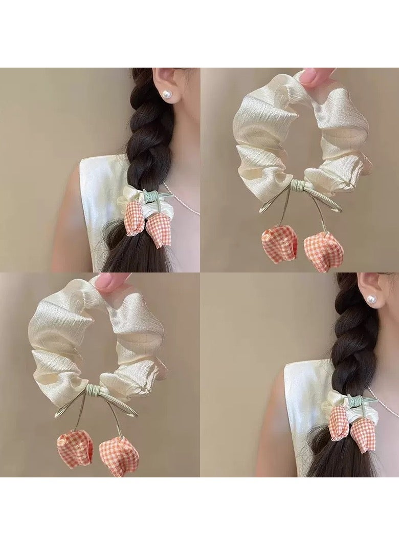 رباط شعر ساتان بلوم الكرز مع لمسات قماش جينغهام – إكسسوار شعر لطيف للنساء والفتيات - Image 4