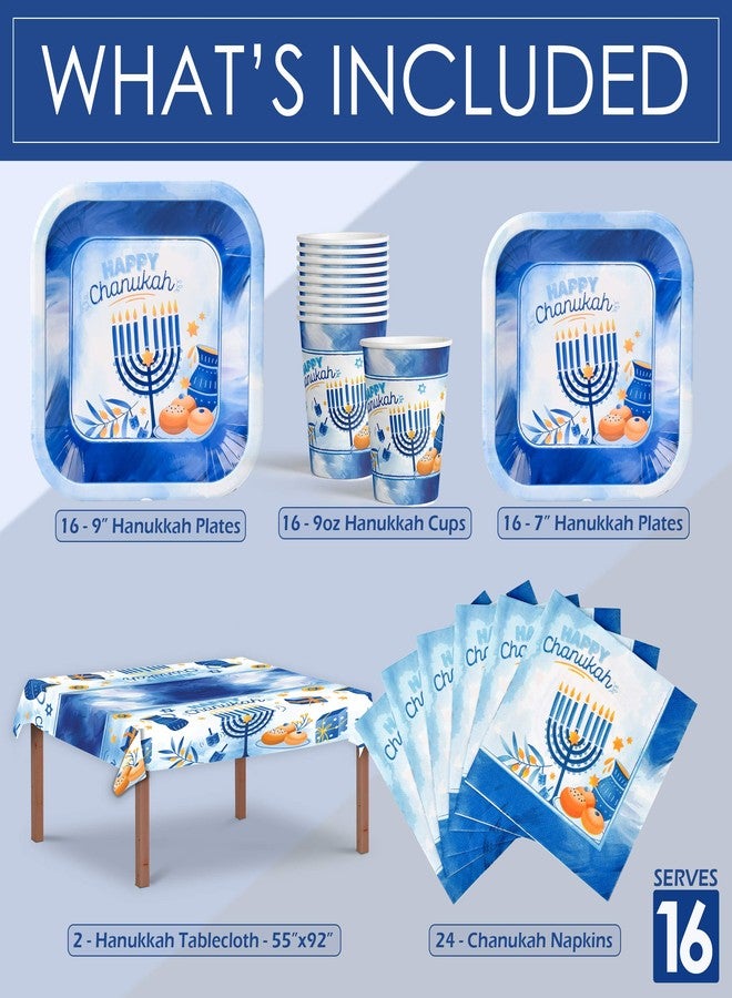 Izzy 'n' Dizzy Hanukkah Plates And Napkins Set - Hanukkah Party Set - 7" And 9" Plates, Cups, Napkins and Tablecloth - Serves 16 - Image 2