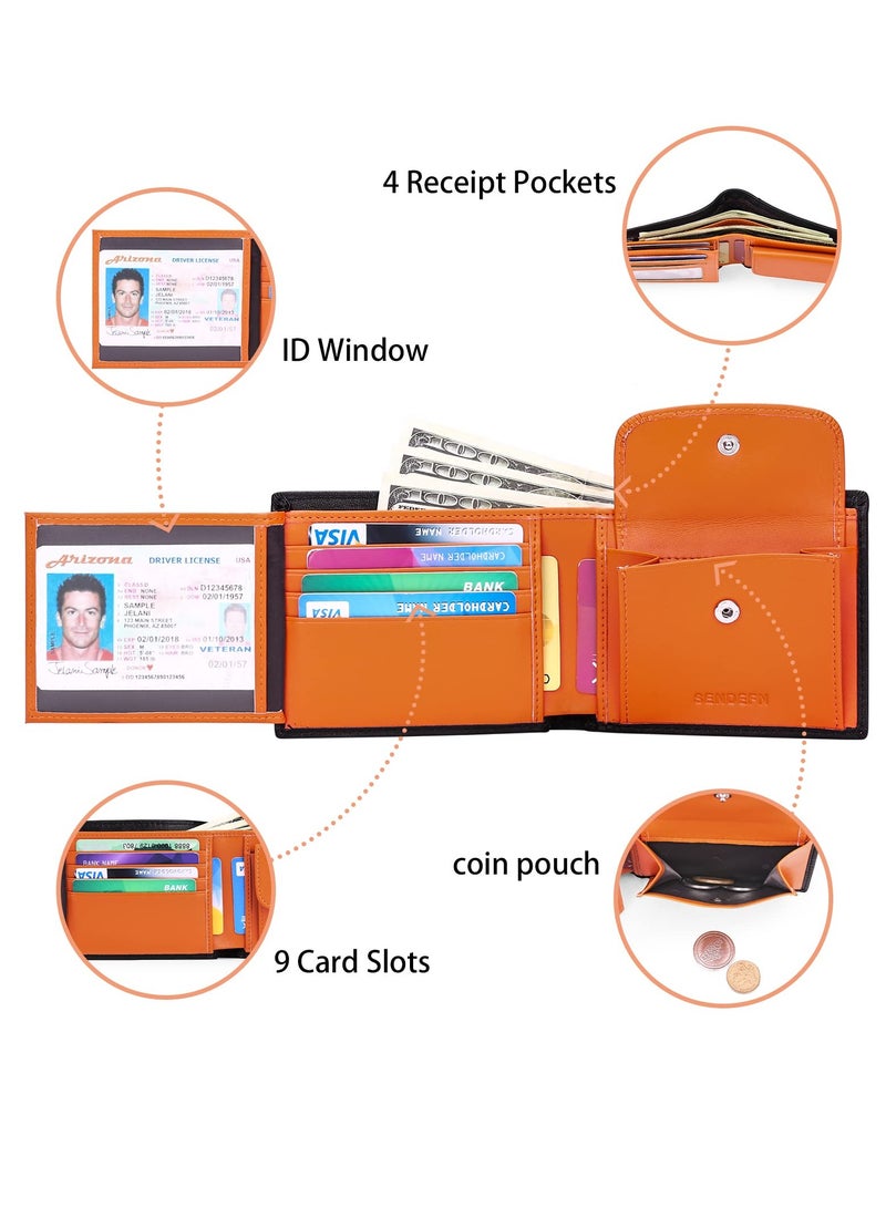 Excefore Men's Genuine Leather Wallet, Men Multi Card Cases & Card Holder, RFID Blocking Slim Trifold Wallets with Credit Cards and ID Windows & Coin Pocket - Image 2