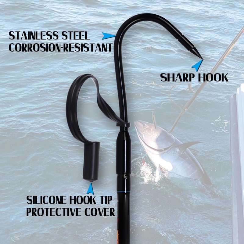 Fiblink Fishing Gaff Portable Fish Gaff with Stainless Steel Fishing Hook,Non-Slip Grip Handle and Fiberglass Shaft for Saltwater Offshore 3'/5'/6' (Length: 3') - Image 2