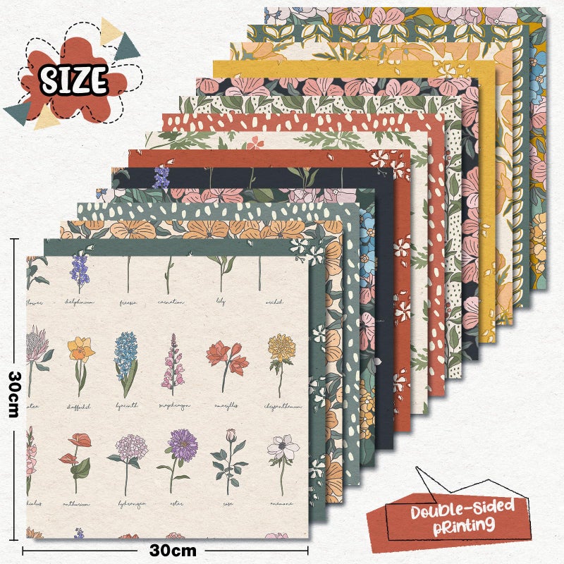 Whaline 30Pcs Floral Garden Pattern Paper Vintage Flower Botanic Scrapbook Specialty Double Sided Floral Decorative Craft Paper For DIY Card Making Photo Album Journal Decor, 11.8 x 11.8 Inch - Image 2
