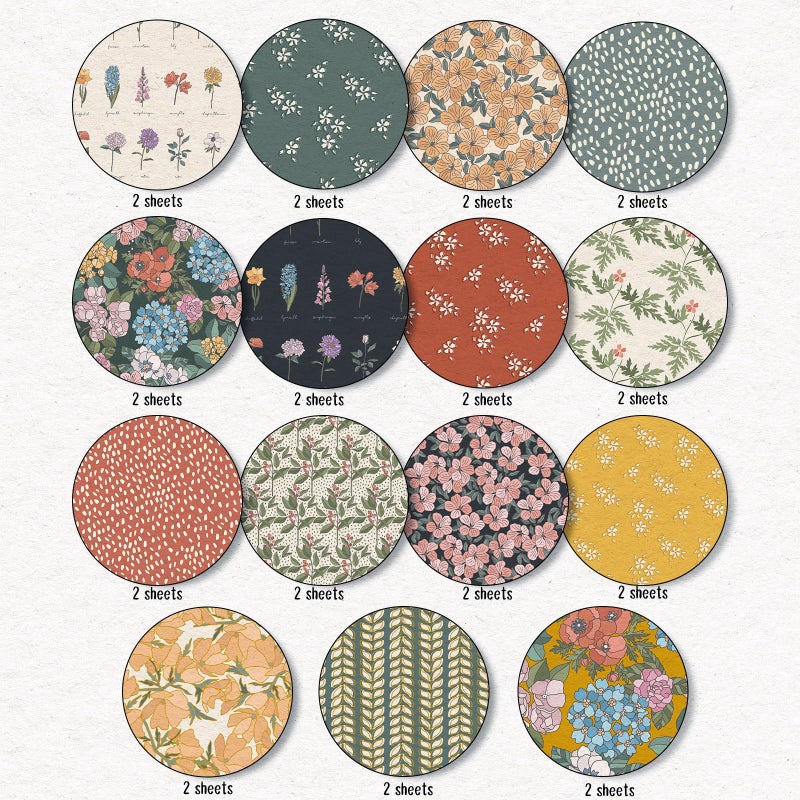 Whaline 30Pcs Floral Garden Pattern Paper Vintage Flower Botanic Scrapbook Specialty Double Sided Floral Decorative Craft Paper For DIY Card Making Photo Album Journal Decor, 11.8 x 11.8 Inch - Image 3