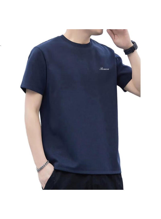 ROMON Short-Sleeve T-Shirt For Men, Summer Ice Silk Feel, Casual Round Neck, Simple Undershirt Jacket, Lp001 Navy Blue, Xl - Image 2