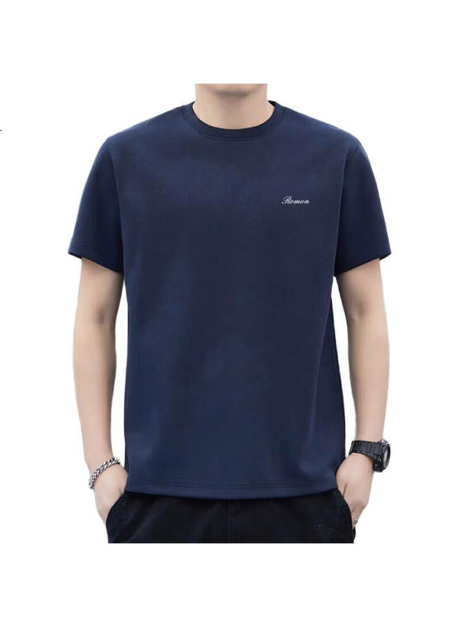 ROMON Short-Sleeve T-Shirt For Men, Summer Ice Silk Feel, Casual Round Neck, Simple Undershirt Jacket, Lp001 Navy Blue, Xl - Image 3