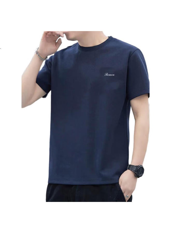 ROMON Short-Sleeve T-Shirt For Men, Summer Ice Silk Feel, Casual Round Neck, Simple Undershirt Jacket, Lp001 Navy Blue, Xl - Image 1