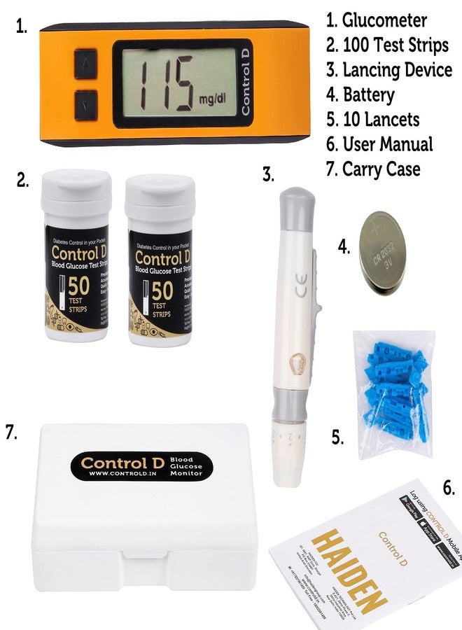 كونترول_دي جهاز قياس نسبة السكر في الدم Control D Orange مع 100 شريط اختبار - Image 3