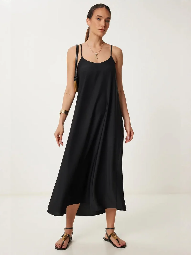 Happiness İstanbul ISTANBUL Loose Fit Midi Dress with U Collar