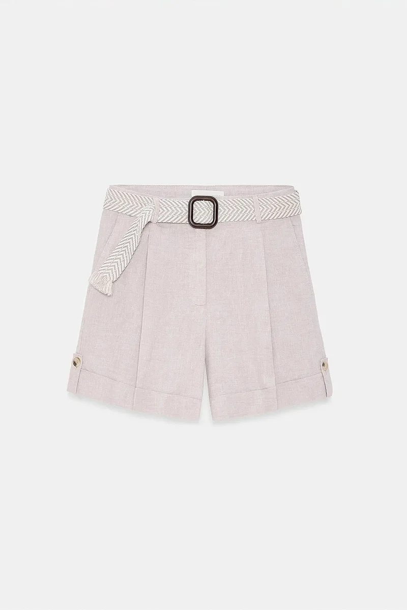 Dilvin Stone Natural DILVIN Women's Linen High-Waist Tailored Shorts for Women | Best Price UAE