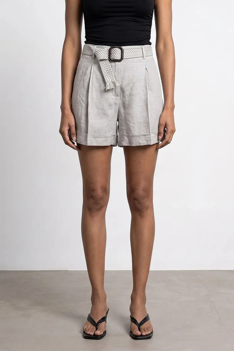 Dilvin Stone Natural DILVIN Women's Linen High-Waist Tailored Shorts for Women | Best Price UAE