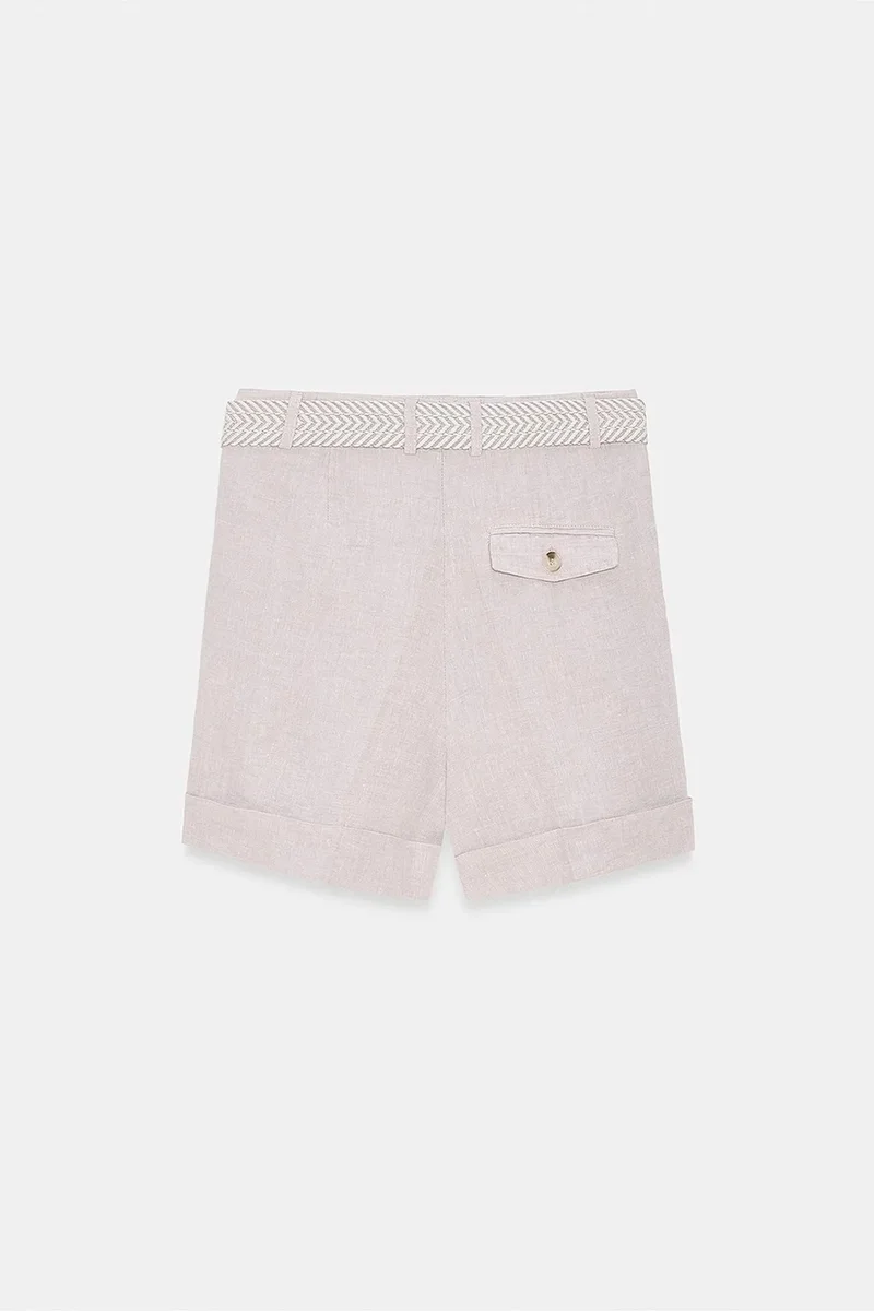 Dilvin Stone Natural DILVIN Women's Linen High-Waist Tailored Shorts for Women | Best Price UAE